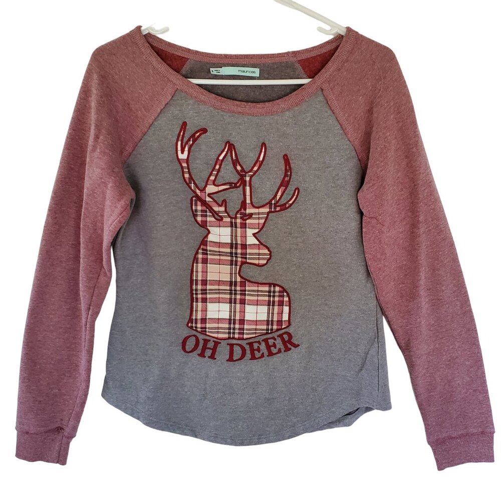 Maurice's Fleece Sweatshirt Women's S Pullover Christmas Reindeer Gray Plum